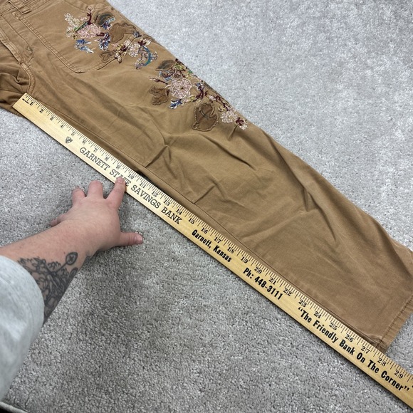 Anthropologie The Wanderer Beaded Flower Embroidered Brown Pants Size 28 - Picture 8 of 8